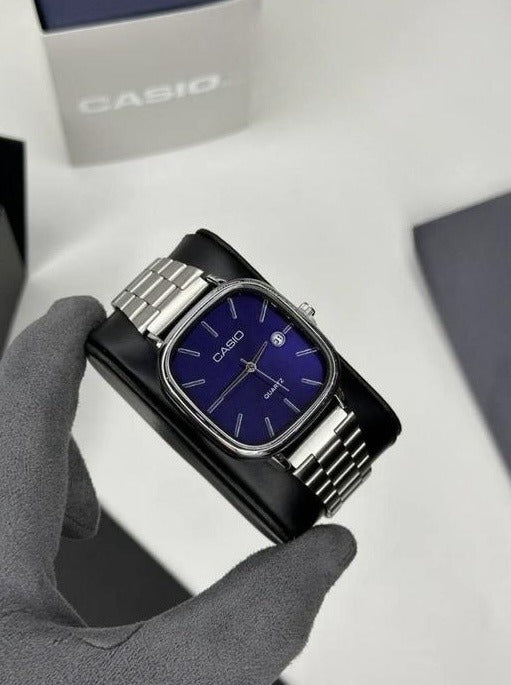 Casio Silver Blue Men’s Watch – Classic Stainless Steel Design