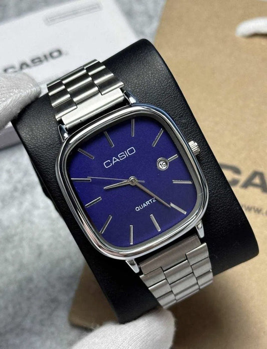 Casio Silver Blue Men’s Watch – Classic Stainless Steel Design