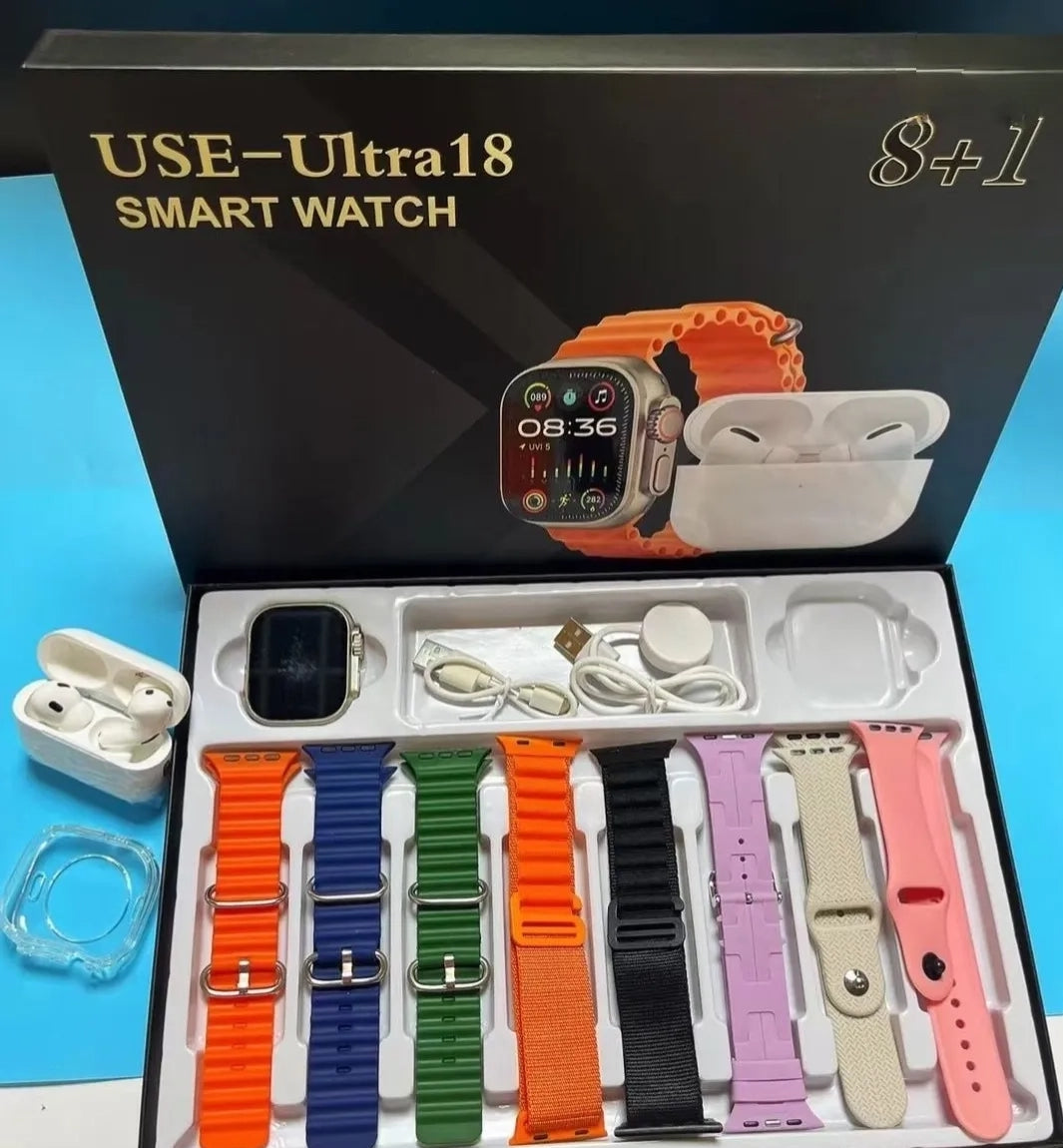 9 in 1 -Ultmra Smart Watch + AirPods | ساعة ذكية وسماعات لاسلكية في باقة واحدة!