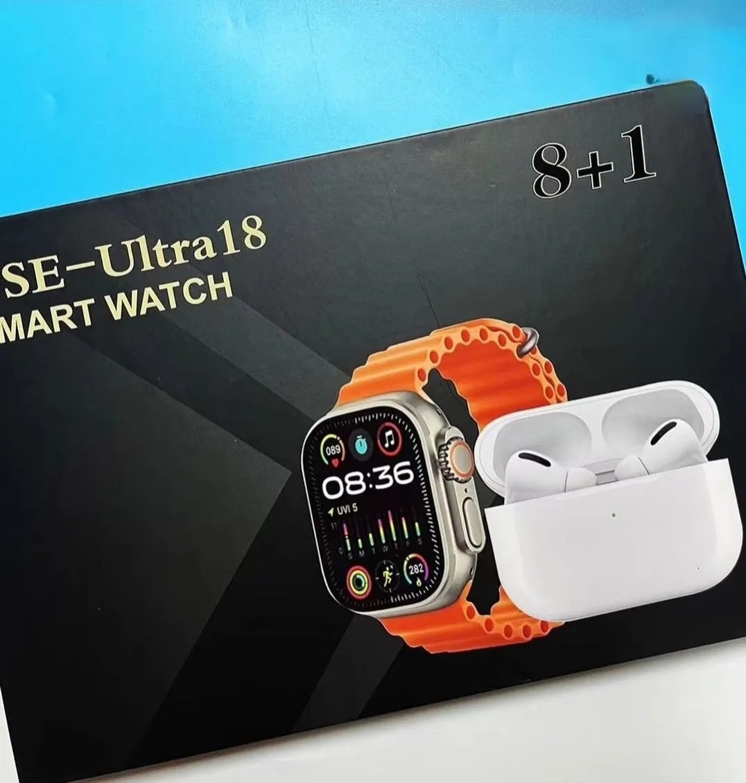 9 in 1 -Ultmra Smart Watch + AirPods | ساعة ذكية وسماعات لاسلكية في باقة واحدة!